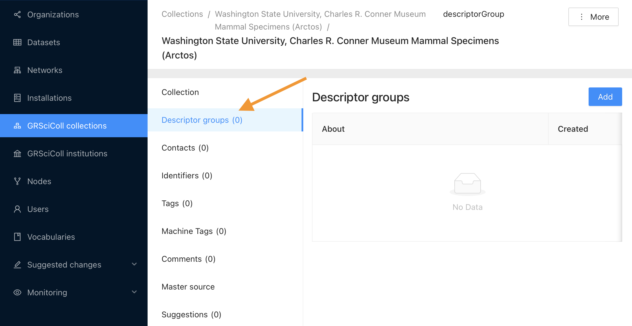 Descriptor Group tab